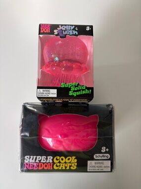 Schylling NeeDoh JUMBO SUPER Cool Cat + Jellyfish Squishy Sensory Fidget Toy Set